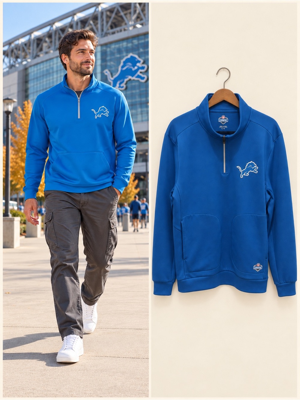 NFL Detroit Lions Honolulu Blue Performance Quarter Zip Pullover Jacket Men's LG